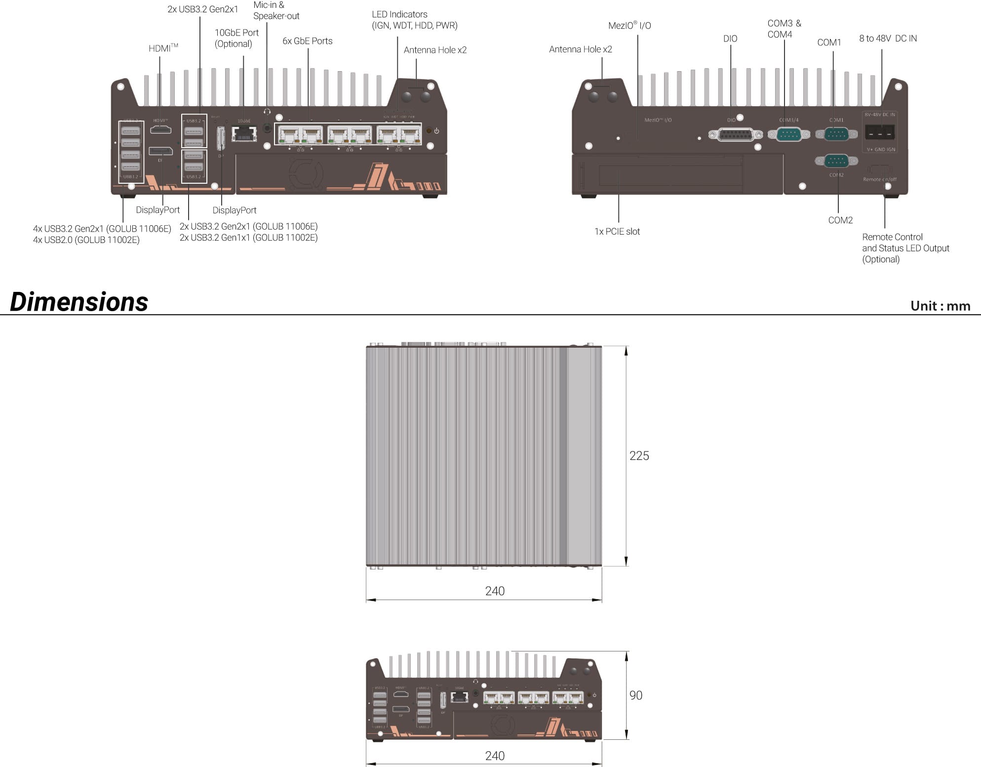 Rugged Embedded: Performance_Box-PC_GOLUB 11002E | Barebone [PCIe, 1x 2.5GigE, 1x GigE]