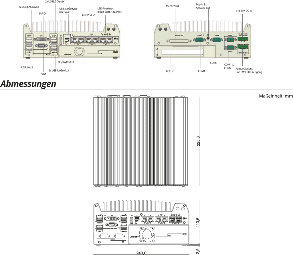 Rugged Embedded: Performance_Box-PC_GOLUB 9006DE-PoE | Barebone [2x PCIe, 5x 2.5GigE, 1x GigE, 4x PoE+]